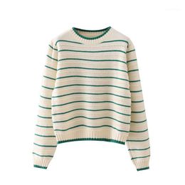 Women's Sweaters Women 2022 Fashion Elegant Green Striped Knitted Sweater Jumper O Neck Female Oversize Pullovers Chic Tops