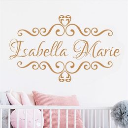 6740CM Fancy Lettering Personalized Name Decal For Girl Princess Bedroom Art Vinyl Decor Custom Wall Sticker LC1220 220621