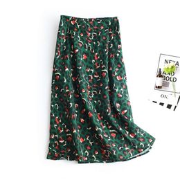 Colorful Leopard Print Long Skirt Women Ladies Green High Waist Split A-line Maxi Female 220317