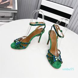Rhinestone Sexy Women Shoes Summer Super High Heels Ankle Strap Gladiator Sandals Real Leather Sapato