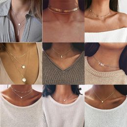 Chokers Fashion Moon Star Crystal Coin Bar Heart Choker Necklace For Women Necklaces Pendant On Neck Chocker Jewellery GiftChokers