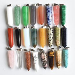 Natural Stone Hexagon Prism Charms opal Rose Quartz Tiger's Eye turquoise stone Pendants Crystal Pendants Clear Gem Stone fit necklace making assorted