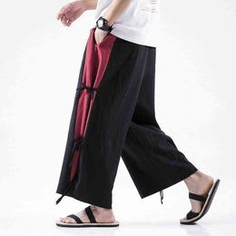 2022 homens de linho de algodão calças de perna larga homens de estilo chinês calças de corrida casuais 5xl machos machos de alta qualidade calças vintage l220706