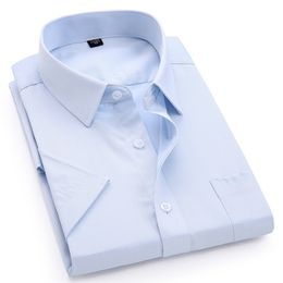 Men's Casual Dress Short Sleeved Shirt Summer White Blue Pink Black Male Regular Fit Men Social s 4XL 5XL 6XL 7XL 8XL 220322