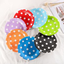 7" 18CM Disposable Cake Plates Colorful Polka Dot Plate Party Birthday Children's Day Tableware BBQ Picnic Party Supplies MJ0625