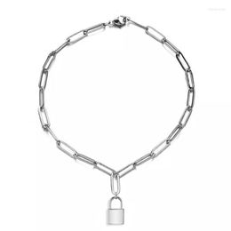 Charm Bracelets Silver/Gold Color Stainless Steel Paper Clip Link Chain Padlock Lock Bracelet For Woman Men Metal Pendant BraceletCharm Inte