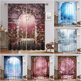 Curtain & Drapes Pink Gothic Style 3D Digital Printing Bedroom Living Room Window Curtains 2 PanelsCurtain