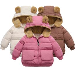 2021 New Winter Thick Keep Warm Girls Jacket Heavy Lining Plus Velvet Hooded Otuerwear For Kids Children Birthday Gift Jacket J220718