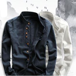 Mens Cotton Linen Long Sleeve Men Casual Slim Mandarin Collar Shirts High Quality Summer Beach Shirt plus size 6xl 220721