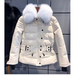 high quality style down coats genuine fur outdoor ski jacket black and white color jackets 201103