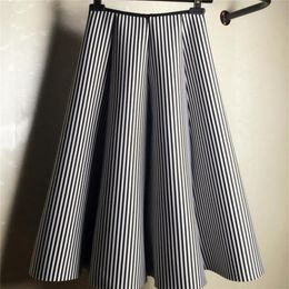 Spring Midi Skirt Black And White Vertical Stripe Skirt Tutu Skirt A Cotton Women Autumn And Winter Skirts T200712