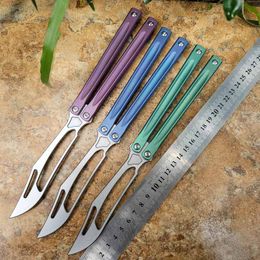 New Theone JK Balisong Butterfly Training Trainer Knife Not Sharp Three Colours D2 Blade Channel Titanium Handle Swing Jilt Knives Chimaera Hom EX10 Triton Kraken BM51