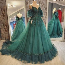 New Middle East Arab Green Luxury Prom Dress 2022 For Women Beading Sequins Elegant Ball Gown Evening Party Formal Gowns Vestidos De Fiesta