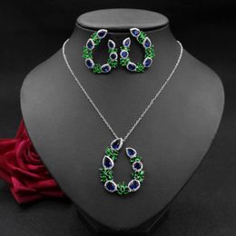 Earrings & Necklace Bilincolor Fashion Green Cubic Zircon Flower Bridal Wedding Jewellry And Sets For Women
