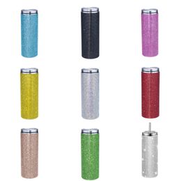 20oz Bling Flash Rhinestone Tumblers Water Bottles Stainless Steel Straw Coffee Cup Straight Body Straight Slimming Cups