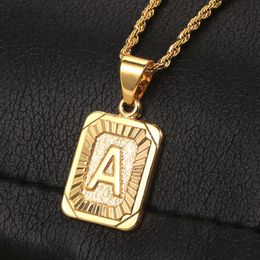 Pendant Necklaces Women Men A-Z Letter Gold Color Initial Name Rope Chain English Alphabet Couple Jewelry Gift DropPendant