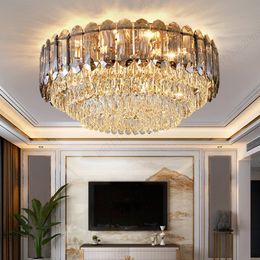 Modern Luxury Round LED K9 Crystal Ceiling Lights Lamp Living Room Chandelier Simple Household Bedroom Fixutres Foyer Smoky Gray/Clear Crystal Pendant Lamps