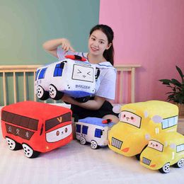 Sizes Cartoon Transportation Cuddly Stuffed Soft Blue Police Red Bus Yellow Car Decorating Children Christmas Gift J220704