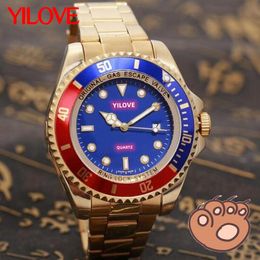 Dual-Color Splice Men's Watch Stainless Steel Skeleton Buckle Circular 43mm Quartz Movement Clock 3-Pin Calendar Multi-Function Simple Wristwatch