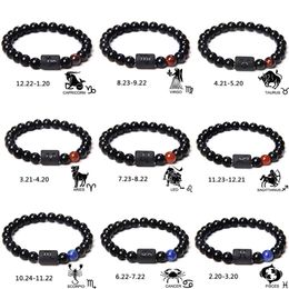 12 Zodiac Signs Couples Bracelet Strands Natural Stone Beaded Charm Bracelet Friend Leo Virgo Libra Stretch Bracelets for Men Women gift