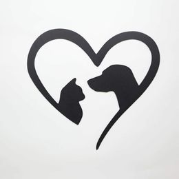 Dog and Cat Heart Sign, 11.5 inches, Black Finish, Laser-Cut and Powder-Coated