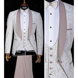 Men's Suits & Blazers Wedding Men's Suit Beige Jacquard Custom Elegant Luxury Slim Fit Modern Dress Party Ball Gentleman Blazer 2 Piece