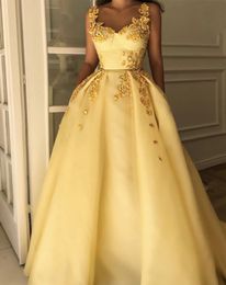 -Vestidos de festa Flores do baile amarelo claro Flores de coração tira longa vestido de noite elegante vestido formal vestidos de diesta personalizado 216
