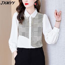 Retro Hong Kong style black shirt women long-sleeved spring letter print shirt design niche top JXMYY 210412