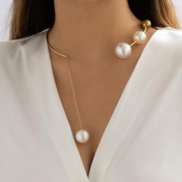 Chokers IngeSight.Z Punk Imitation Pearl Ball Pendants Necklaces For Women Geometric Charm Metal Copper Statement Necklace JewelryChokers