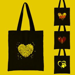 Shopping Bags Women's Fabric Bag Fashion Classic Love Heart Pattern Series Shoulder Reusable Black Print Canvas Tote ShopperShopping