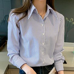 Women's Blouses & Shirts Long Sleeve Stirped Chiffon Blouse Shirt Tops Women Blusas Mujer De Moda 2022 Turn Down Collar Office Blusa E276
