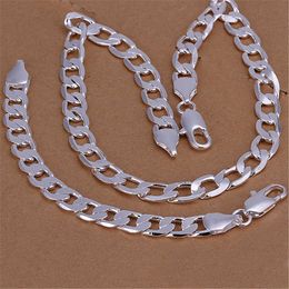 Men 6MM 8MM Chain 925 Classic Silver Bracelets Necklace Jewellery Set For Woman Charm Fine Fashion Party Wedding Gifts