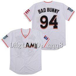 Na85 Top Quality 1 Maimi Bad Bunny Baseball Jersey White With Puerto Rico Flag Full Stitched Shirt Size S-4XL