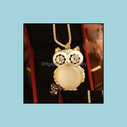 Pendant Necklaces Rhinestone Statement Snowflake Shape Eye Owl Necklace Long Chains Pe Baby Dh