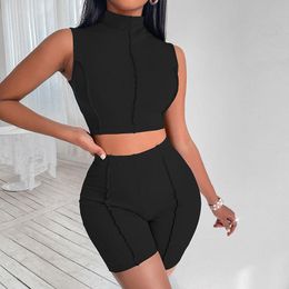 Women's Tracksuits Casual Women Short Tracksuit Two Piece Set Femme Slim Top Skinny Shorts Matching Suit Summer Streetwear Sexy Solid Tight