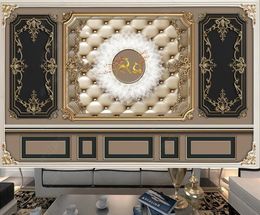 Customise wallpaper 3d for walls home decor wall stickers European style plaster carved TV background wall sticker
