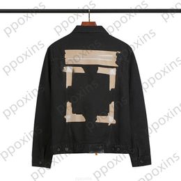 Fashion designer Men's Jacket High Quality Correct Version 2022 Yellow Tape Arrow Warning Line Washed Old Denim