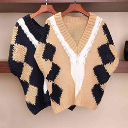 JXMYY Plus size women's autumn and winter products Korean version of retro look thin and color all-match knitted vest 210412