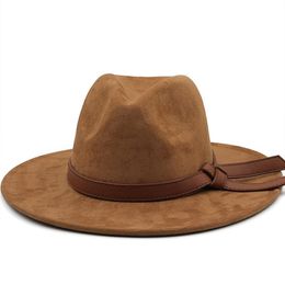 Berets Brand Winter Autumn Imitation Woolen Women Men Ladies Suede Fedoras Top Jazz Hat European American Round Caps Belt Hats