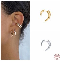 Stud Aide 925 Sterling Silver Bohemian Moon Earrings For Women Tribal Style Ox Horn Crescent Ear Huggies Fine Jewellery Gift