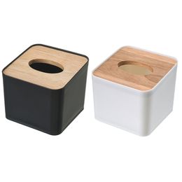 Modern Wood Napkin Holder Square Shape Wooden Plastic Tissue Box Case Home Kitchen Paper Holdler Storage Accessories 220523