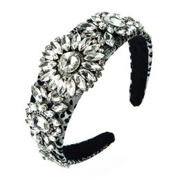 Luxury Crystal Flower Headband Vintage Flash Gem Diamond Beaded Leopard Fabric Hairband Bridal Wedding Crowns