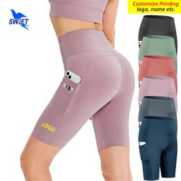 Summer Quick Dry Compression Yoga Tights Women Sportswear Leggings with Side Pockets Gym Fitness Shorts Female Customised 220704