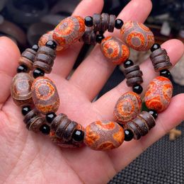 Charm Bracelets Vintage Tibetan Dzi Natural Agates Coconut Shell Three Eyes Agat Stone Strand Bracelet For Women Men HealingCharm