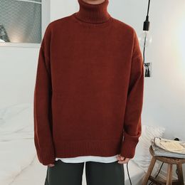 Men Turtleneck Sweater Autumn Winter Knitted Pullovers Solid Jumper Basic Knitwear Clothes Man Red White Black Christmas Sweater 220812