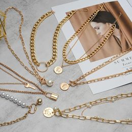 Pendant Necklaces Fashion Vintage Multi-layer Pearl For Women Gold Metal Portrait Hanging 2022 Trend Female Party JewelryPendant