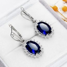 Dangle & Chandelier Elegant Female Blue Colour Zircon Earrings Simple Shiny Silver Earring For Women Engagement Party Jewellery GiftsDangle