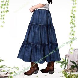 Skirts Denim Skirt Women's 2022 Summer Retro Vintage Style Jeans Cake Female Pleated Long Womens