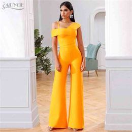 Adyce Summer Orange Two Pieces Sets Sexy Spaghetti Strap Short Sleeve Top Long Pants Women Fashion Club Party Sets 210331