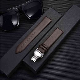 Soft Ultra Thin Leather Strap bands 16mm 18mm 20mm 22mm Leather Straps with Automatic Butterfly Clasp Buckle Bracelet G220420